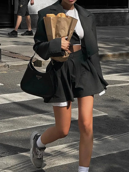 Suit Top Short Skirt Two-piece Set for Autumn New Suit Slim High Waist Slimming Temperament Two-piece Set