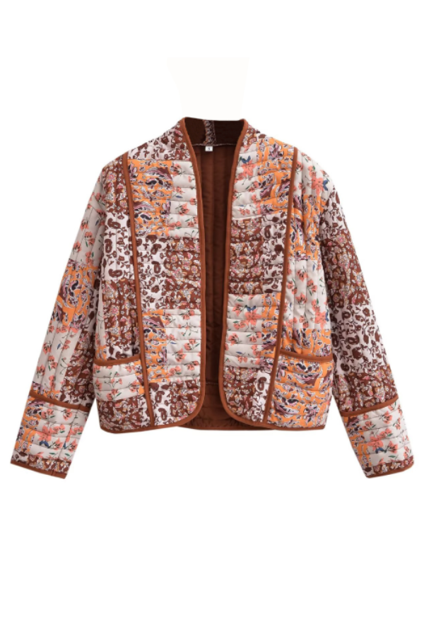 Printed Loose Cardigan Short Quilted Cotton Jacket