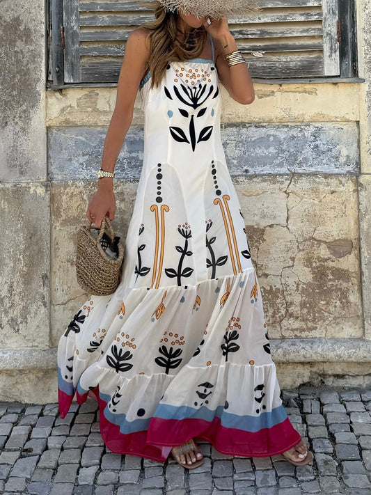 Personality Abstract Plant Print A-line Maxi Dress