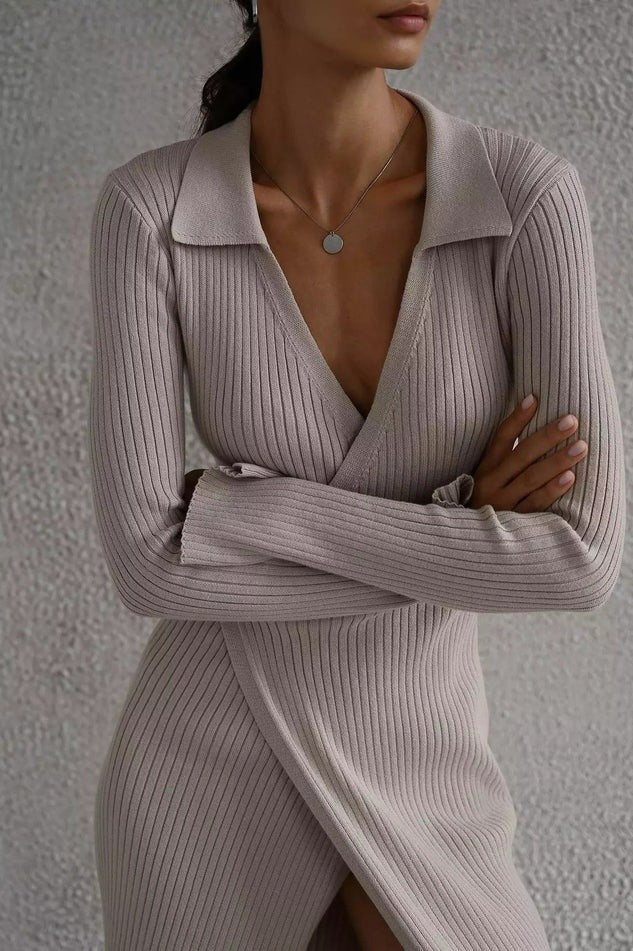 Belted Long Sleeve Knit Sweater Dress