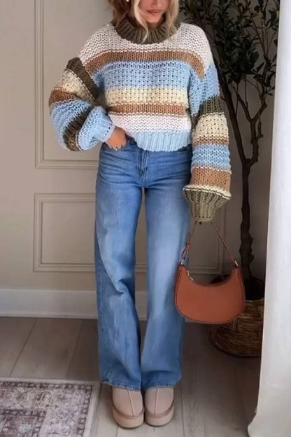 Comfortable Striped Crewneck Sweater