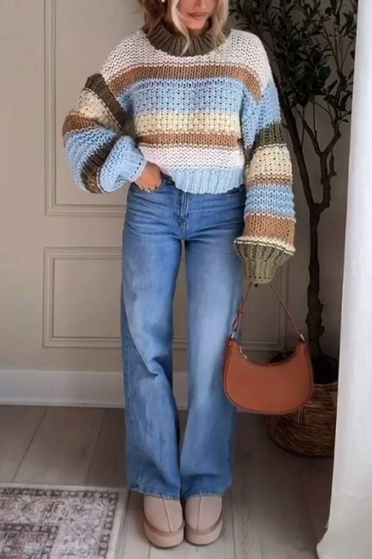 Comfortable Striped Crewneck Sweater