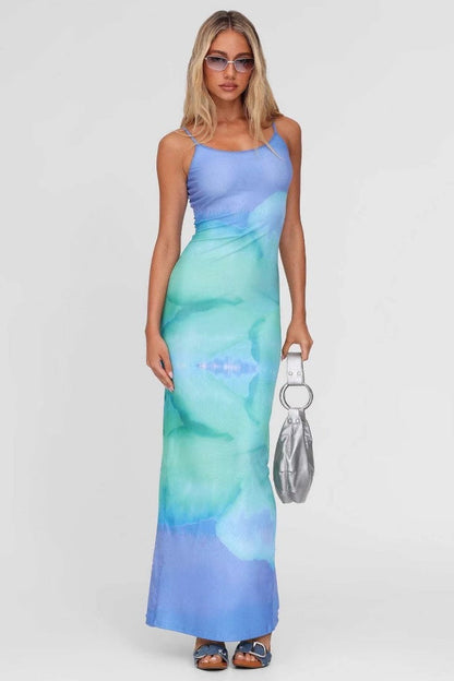 Gradient Spaghetti Strap Fitted Bodycon Maxi Dress