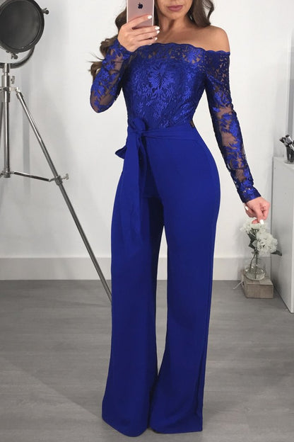 Clothing Water Soluble Lace Off Neck Wide Leg Jumpsuit