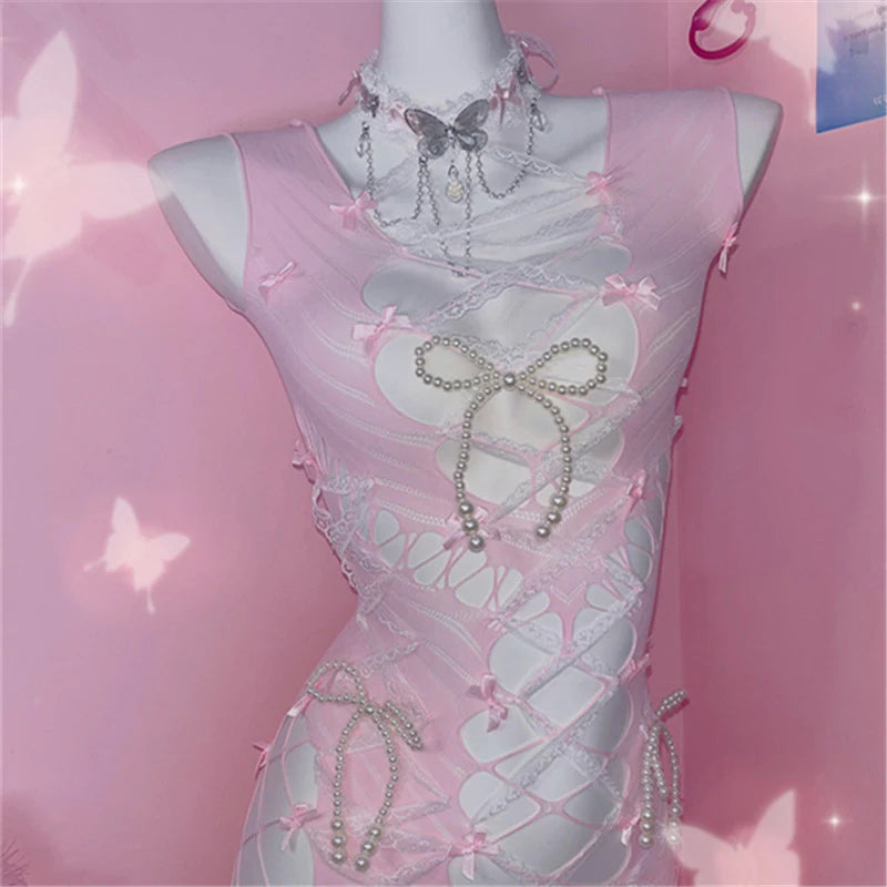 Pink Bow Hollow Jumpsuit Lingerie