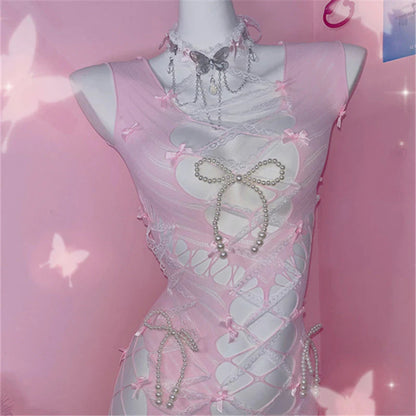 Pink Bow Hollow Jumpsuit Lingerie