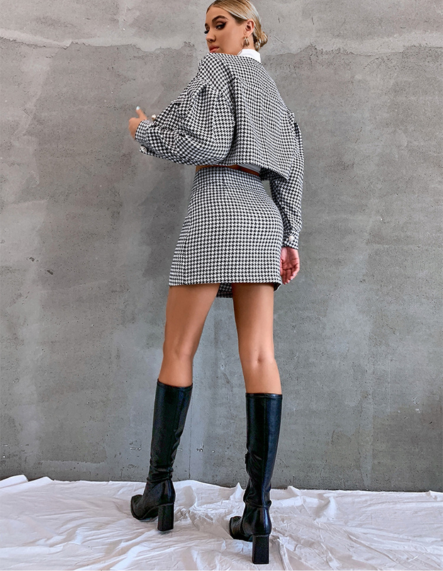 Short Set Long-sleeved Single-breasted Top High Waist Hip-wrapped Skirt Sports Two-piece Set