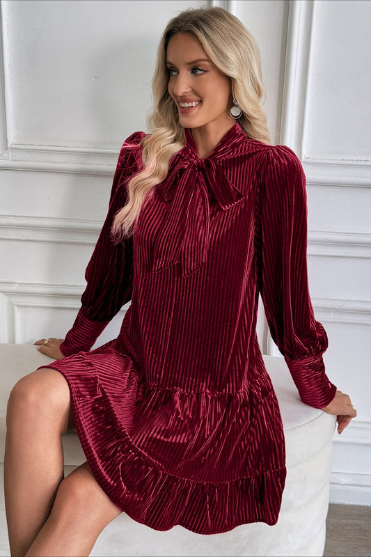 Velvet Bow Collar Flowy Short Mini Dress