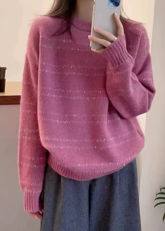 Art Pink O Neck Cozy Cotton Knit Sweater Fall Qx029