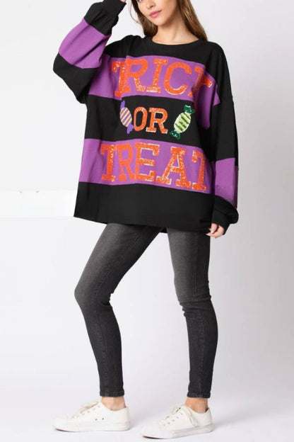 Halloween Letter Sequined Colorblock Sweatshirt Top