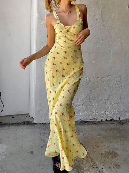 Print Mermaid Slip Maxi Dress