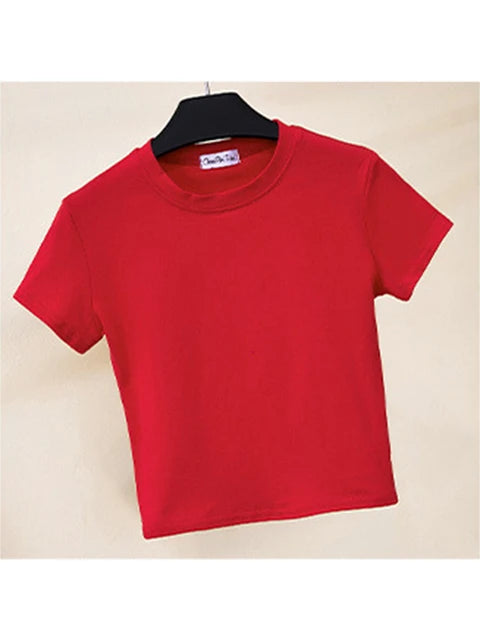 Green Crop Top T-shirt Female Cotton O-neck Short Sleeve T-shirts for High Waist Slim Short Sport Femme T-shirt