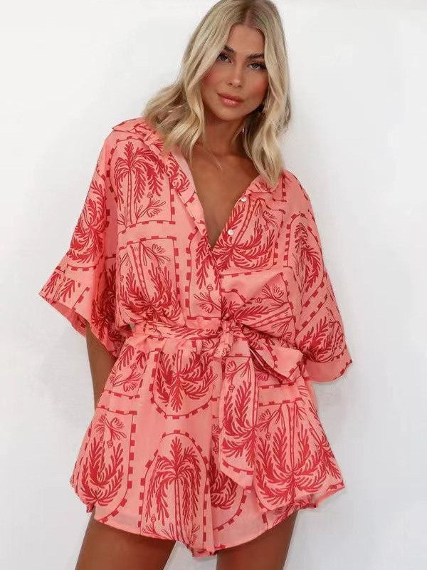 Loose Printed Summer Romper With Belt