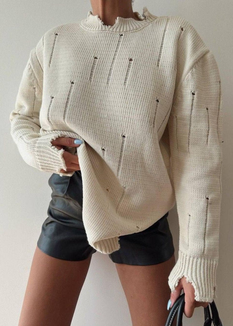 Distressed Hand-frayed Round Neck Sweater