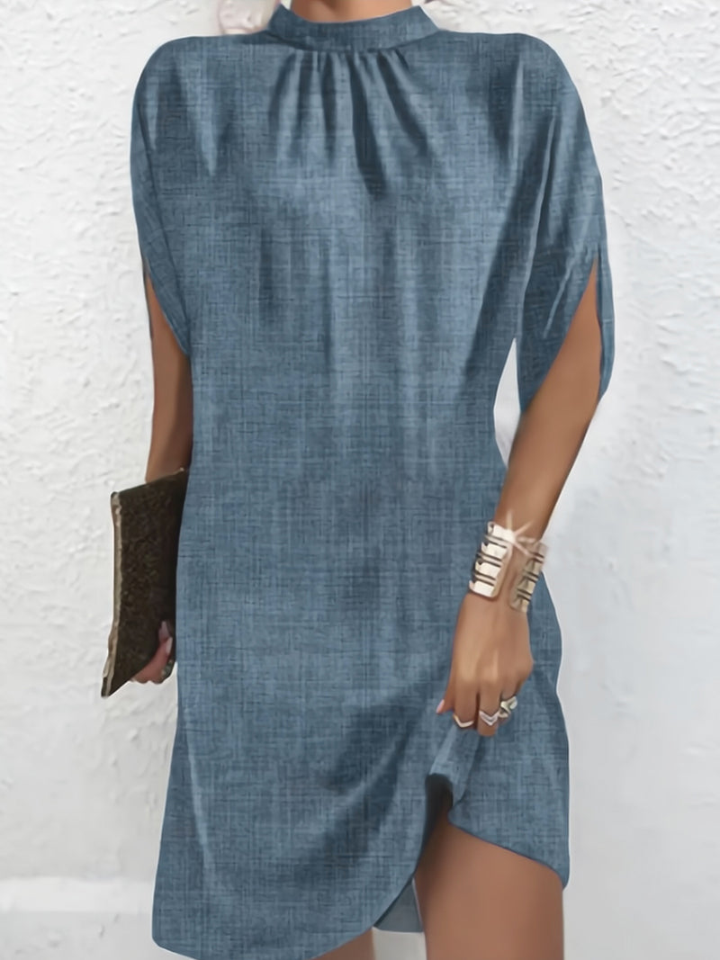 Loose Raglan Sleeve Color Mock Neck Mini Dresses