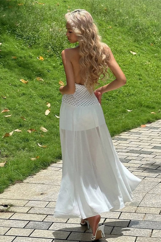 Print Polka Dot Backless Tie Maxi Dress