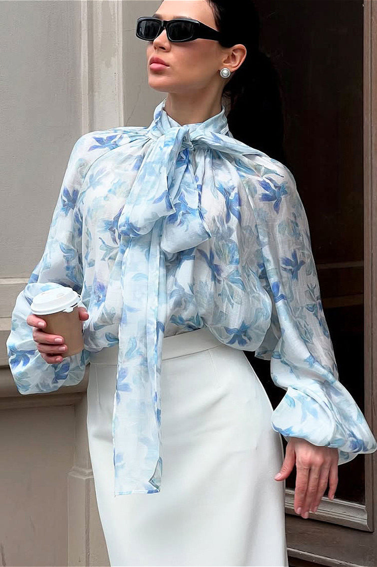 Tie Lantern Sleeve Blouse