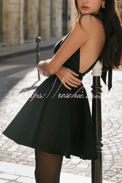 Backless Halterneck Lace-up Pocket Mini Dress