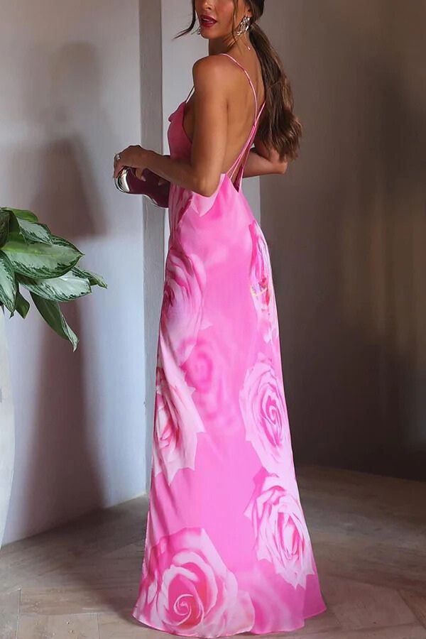 You Get the Picture Cowl Neck Flowy Slit Maxi Dress
