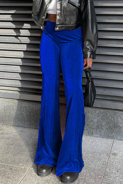Color Velvet Elastic High Waist Slim Bootcut Pants for Pants