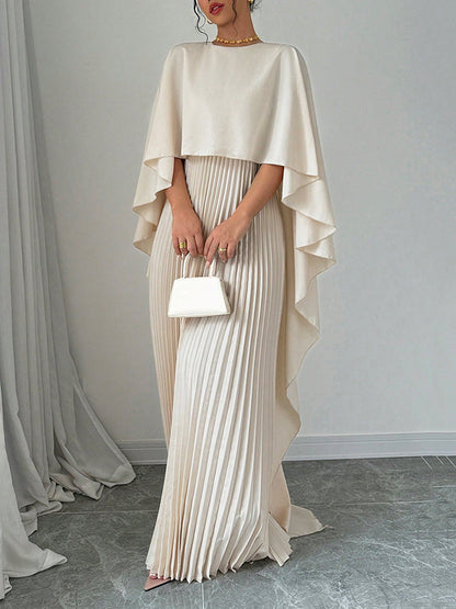 Cape High-low Pleated Color Split-joint Round-neck Evening Dresses Maxi Dresses