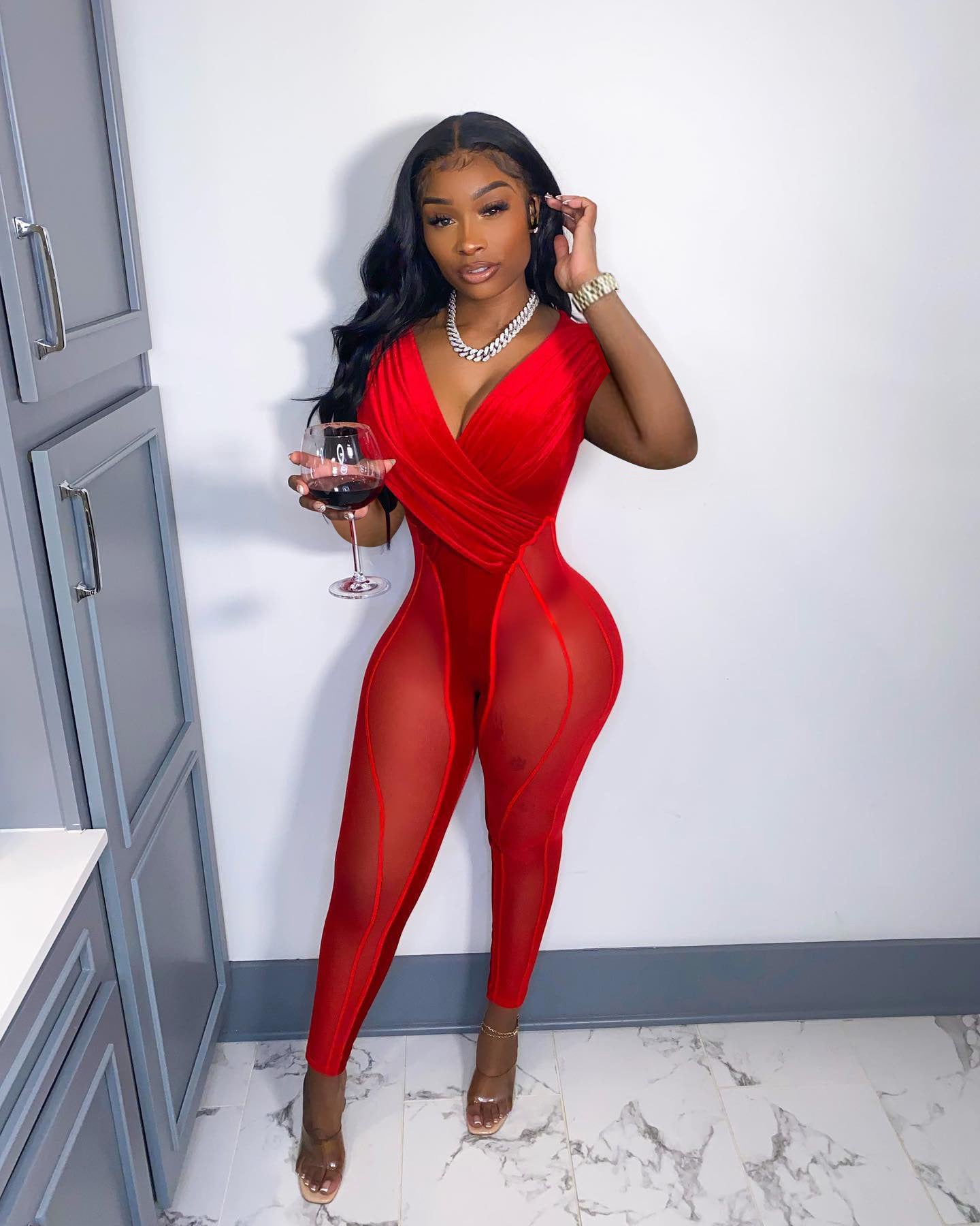 Clothing Spring Summer Arrival Supply Mesh Velvet Stitching Jumpsuit