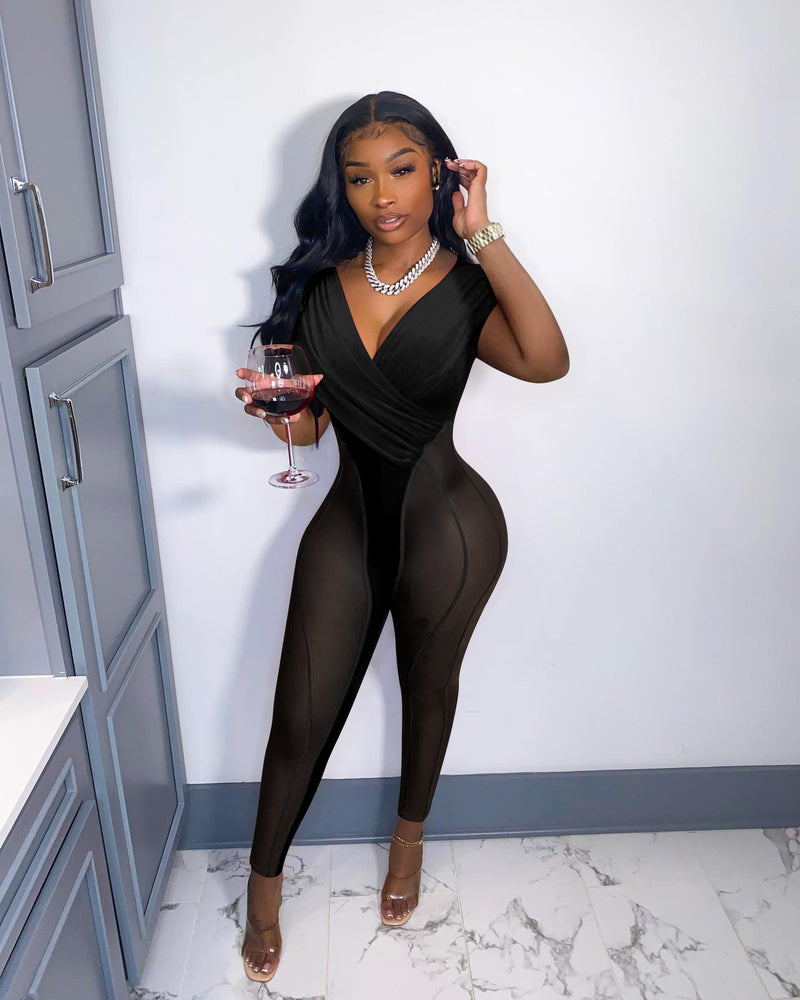 Clothing Spring Summer Arrival Supply Mesh Velvet Stitching Jumpsuit