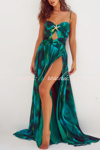 Unique Printed High Slit Beach Maxi Dress