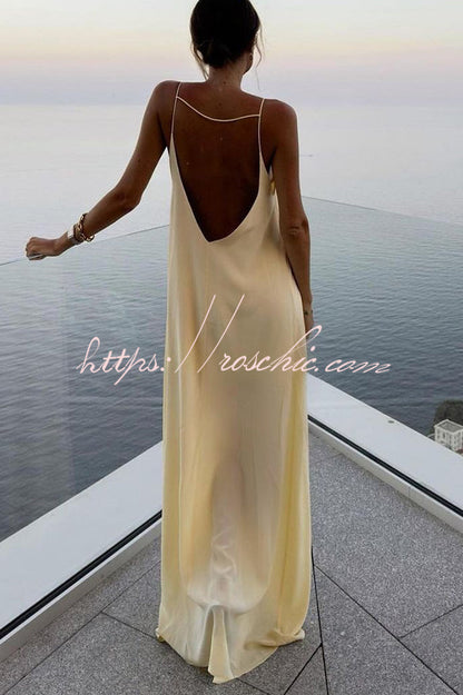 Satin Cutout Sling Backless Maxi Dress