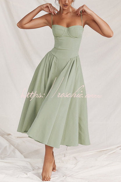 Color Slim Fit Suspender Pocket Midi Dress