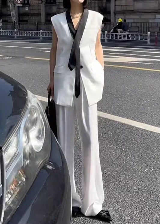 White Tops and Pants Linen Sets 2 Pieces Summer Ee050