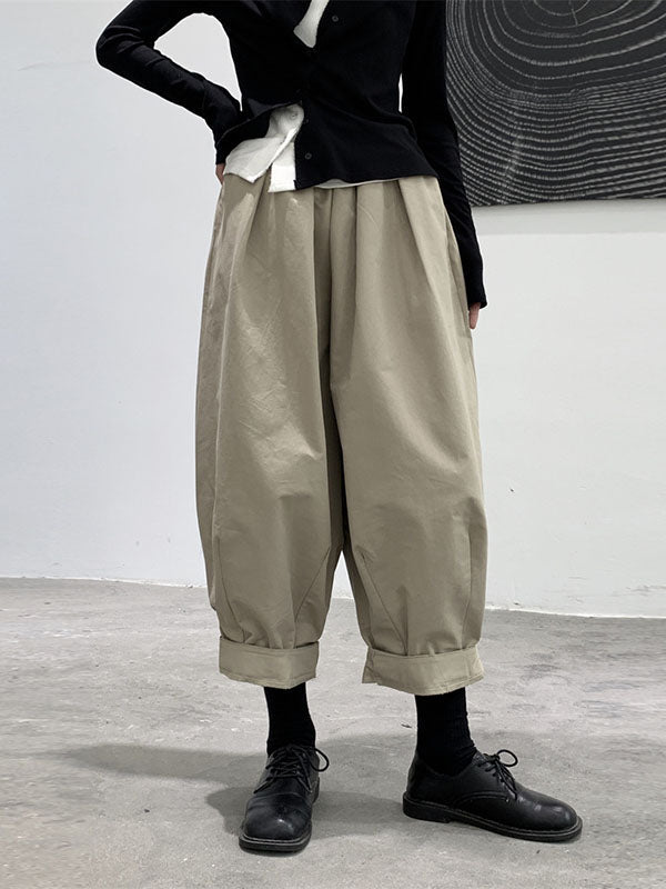 Simple Coffee Elasticity High-waisted Pockets Pleated Harem Pants Ws009