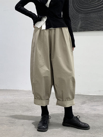 Simple Coffee Elasticity High-waisted Pockets Pleated Harem Pants Ws009
