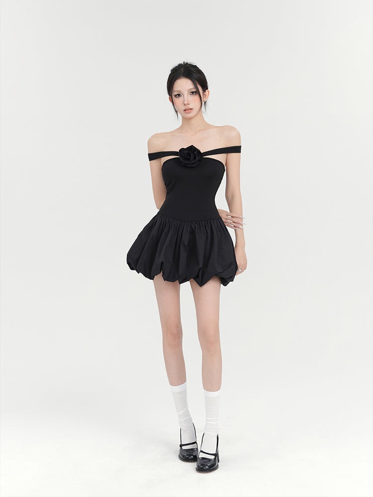 Black Rose Bubble Mini Dress