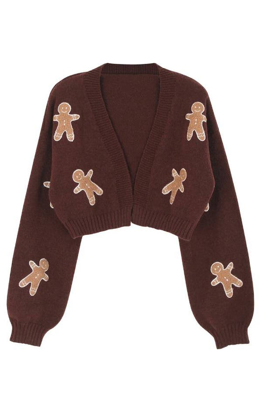 Cookie Man Pattern Knitted Cardigan