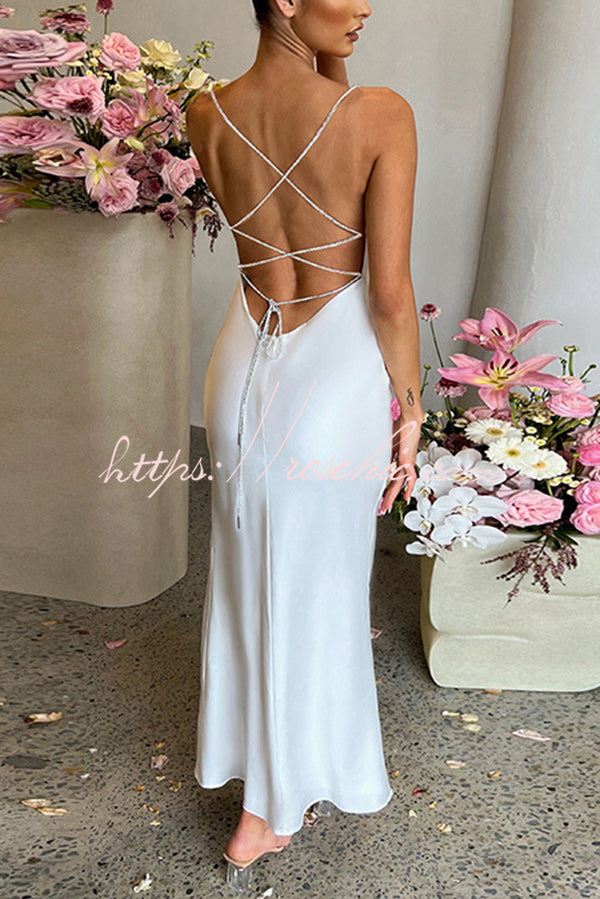 Backless Suspender High Slit Slim Maxi Dress