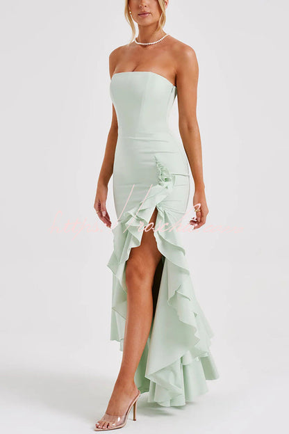Off-shoulder Slim Fit Irregular Hem Maxi Dress