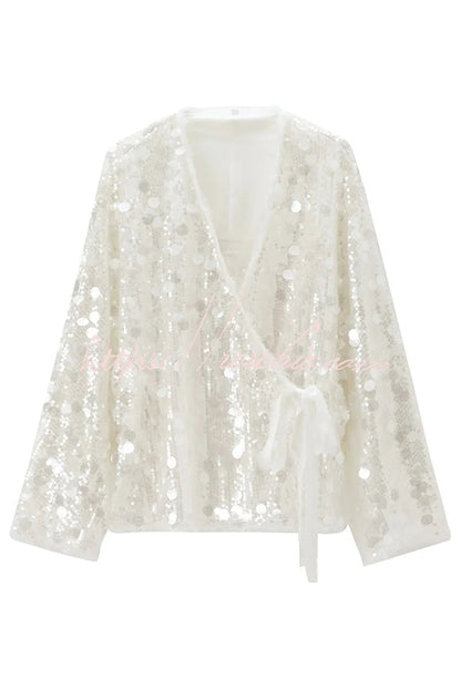Sequined Long-sleeved Tie Loose Coat