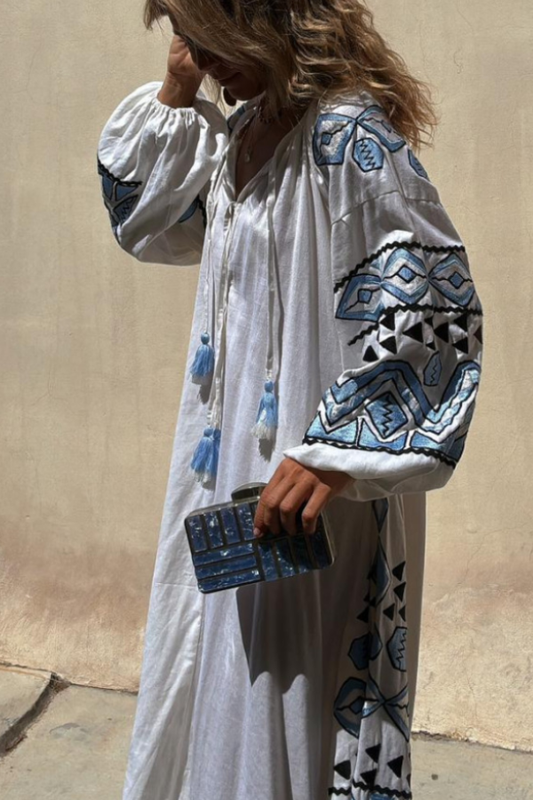 White Print Long Dress