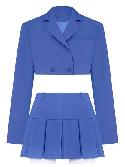 Black Blazer Sets Two Piece Cropped Blazer Jacket Coat and Mini Skirts Sets for Suit