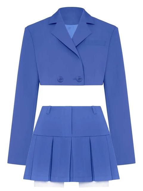 Blazer and Skirt Sets for Two Piece Set Outfits Gray Cropped Coat Blazer Femme 2-piece Sets New