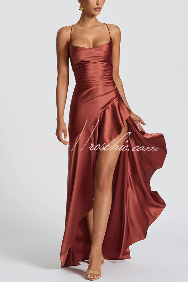 Color Backless Lace-up Irregular Ruffled Maxi Dress