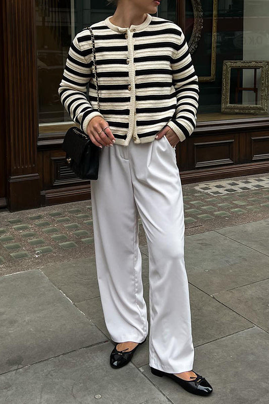 Striped Small Fragrant Style Knitted Cardigan