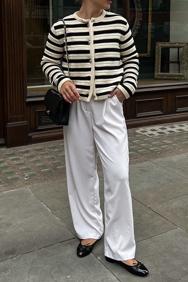 Striped Small Fragrant Style Knitted Cardigan