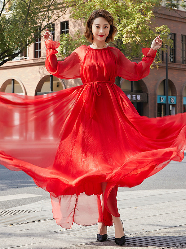 Artistic Retro Loose Color Maxi Dress
