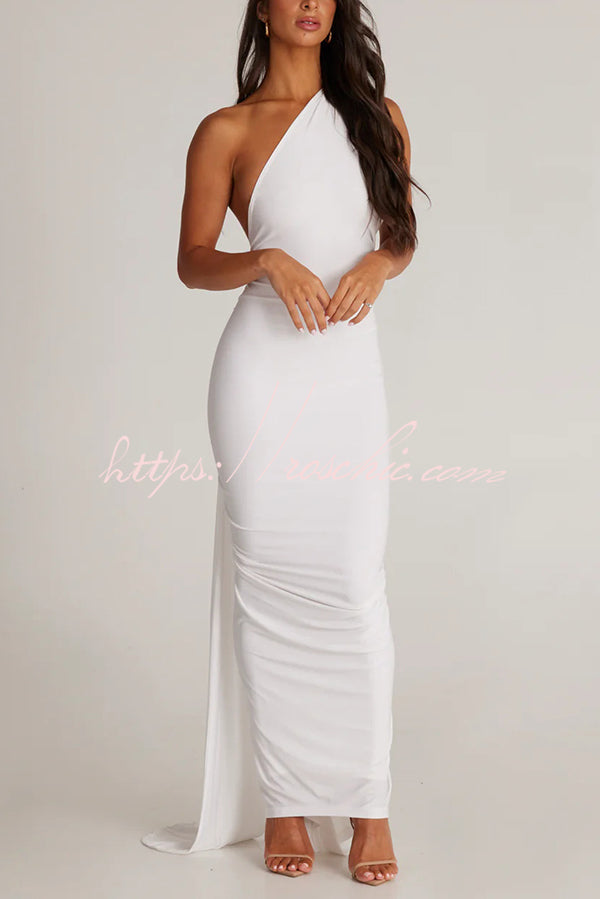 Backless Pleated Slim Color Sleeveless Maxi Dress