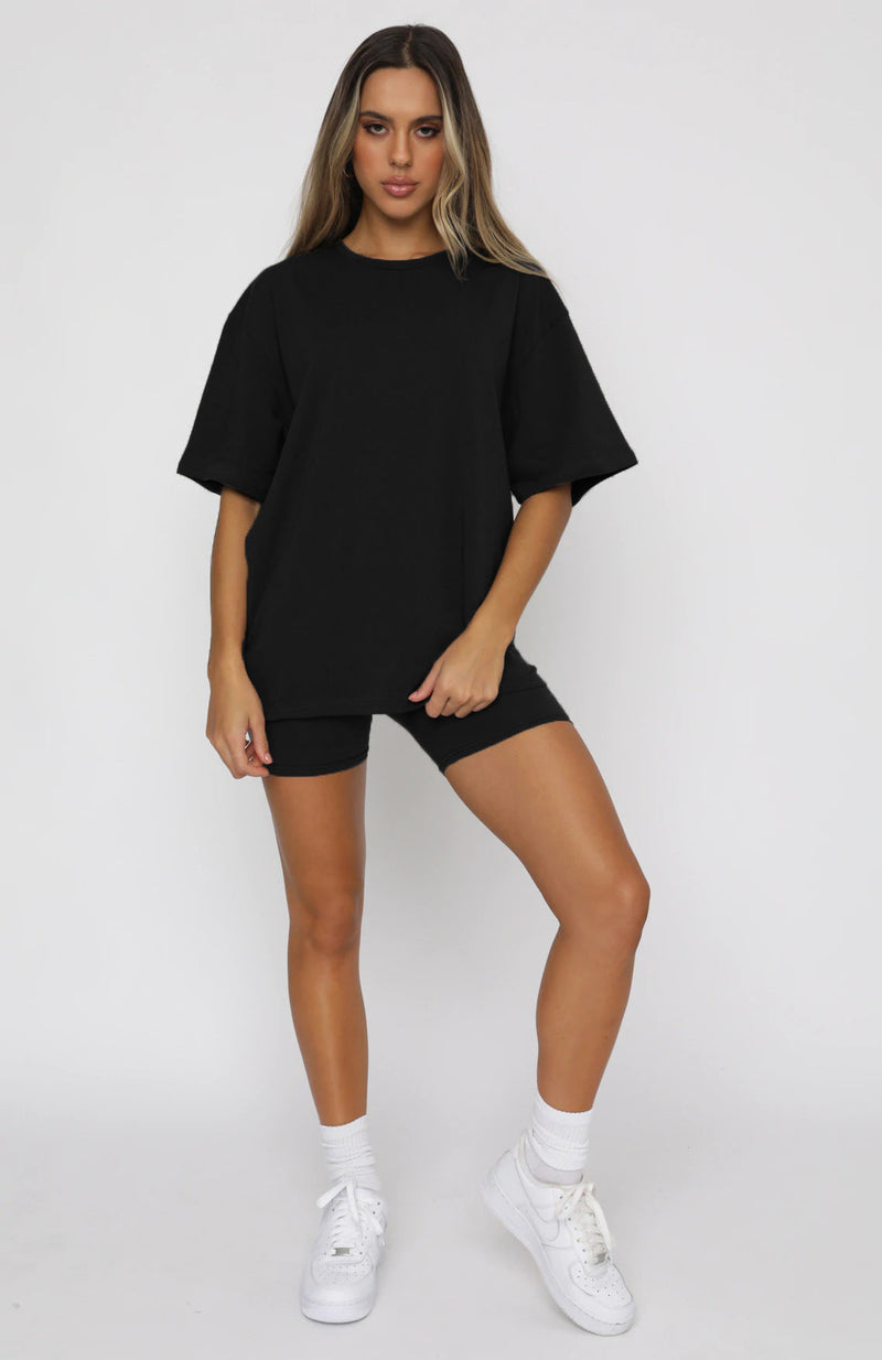 Summer Color Short Sleeve Round Neck Pullover Top Urban Shorts Suit
