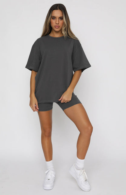 Summer Color Short Sleeve Round Neck Pullover Top Urban Shorts Suit