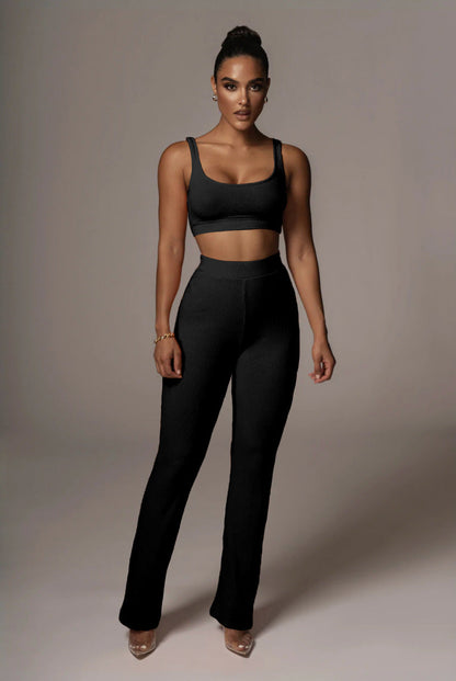 Straight Straight Straight Hip Skinny Yoga Pants Color Sleeveless Vest Set