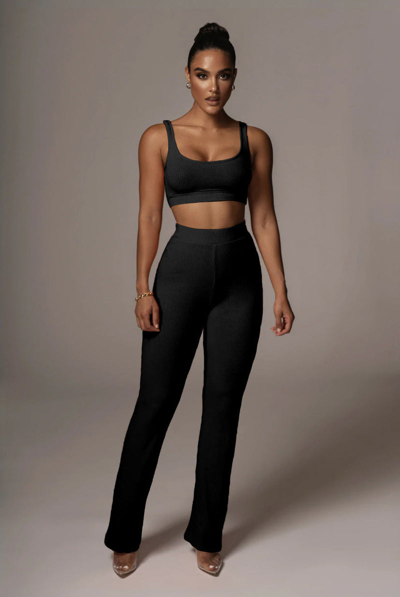 Straight Straight Straight Hip Skinny Yoga Pants Color Sleeveless Vest Set